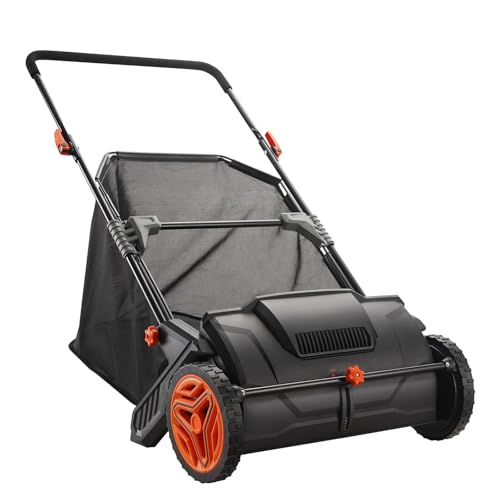 INXXCOROO Push Lawn Sweeper,21inch Leaf & Grass Collector,Strong Rubber Wheels & Heavy Duty Thickened Steel Durable to Use with Large Capacity 3.5 cu. ft. Mesh Collection Hopper Bag,2 Spinning Brushes