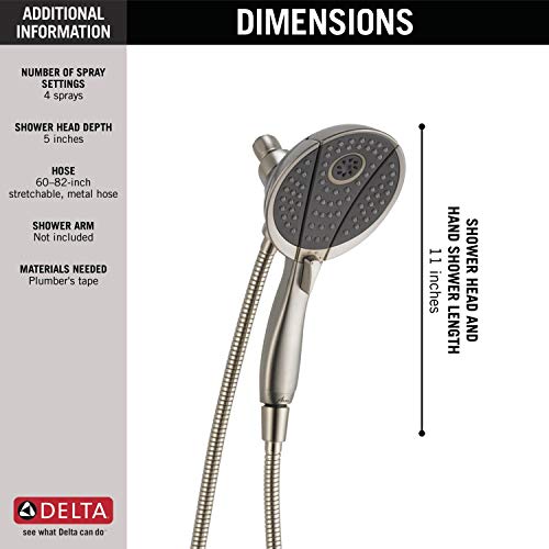 Delta Faucet 4-Spray In2Ition Dual Shower Head With Handheld Spray, Brushed Nickel Shower Head With Hose, Handheld Shower Heads & Showers, Stainless 58467-Ss #TOP3