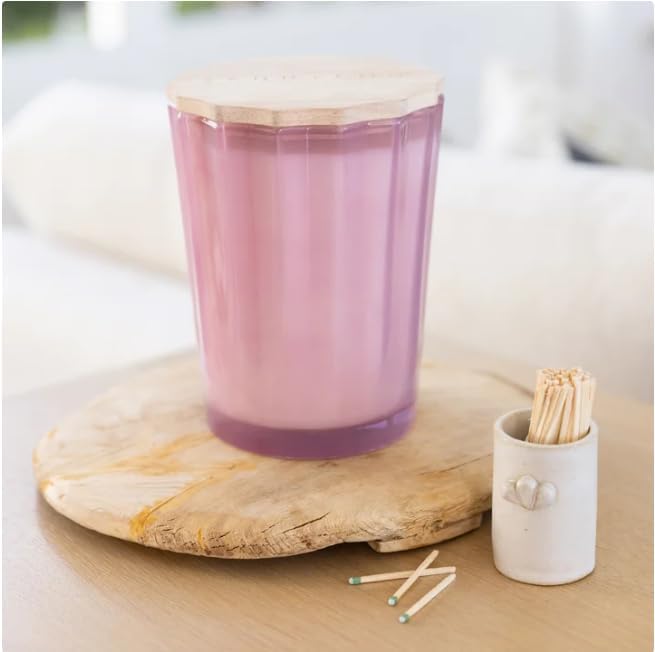 Sand & Fog Spring Scalloped Ceramic Candle with Rubber Wood Lid - 57 oz, Scent Island Blossom – Luxury Multi Wick Scented Candle – Large Decorative Jar for Home Decor – Premium Essential Oil Infused