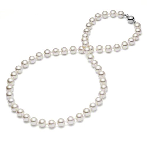 (Set) Hinsongayle Aaa Gem 7.5-8Mm White Round Freshwater Cultured Pearls & Stud Earrings 14K Wg-18 In Length #TOP2