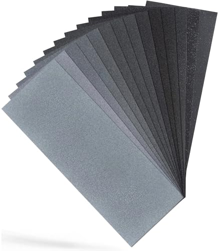 Sandphyrre Schleifpapier Set，14 Stück Körnung von 400 bis 2000 Fein Sandpapier，Nass und Trocken für Auto, Metall，Holzmöbel，Stein，Lack，Glas Wasser Schmirgelpapier，9 x 3,6 Zoll
