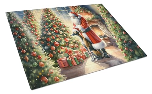 Caroline's Treasures DAC4123LCB Greyhound and Santa Claus Glass Cutting Board Decorative Tempered Glass Kitchen Cutting and Serving Board Large Size Chopping Board