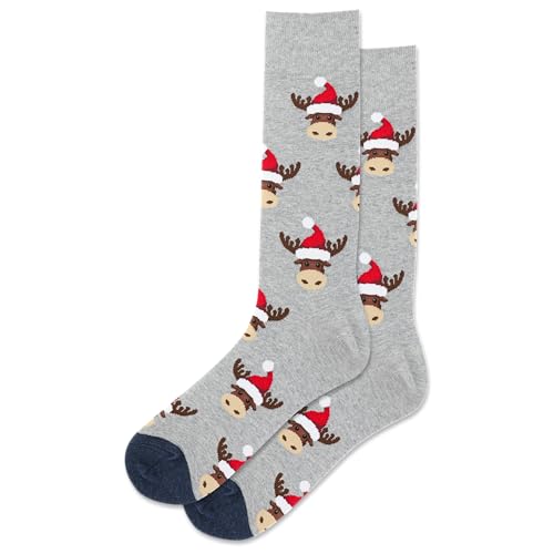Hot Sox Men's Moose Head Socks 1 Pair, Grey Heather, Men's 10-13 Shoe
