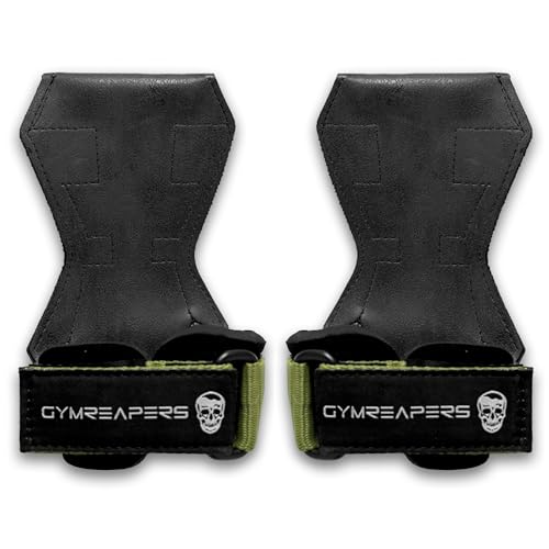 Gymreapers Weight Lifting Grips (Pair) for Heavy Powerlifting Deadlifts Rows Pull Ups with Neoprene Padded Wrist Wraps Support and Strong Rubber Gloves or Straps for Bodybuilding (Green Medium)