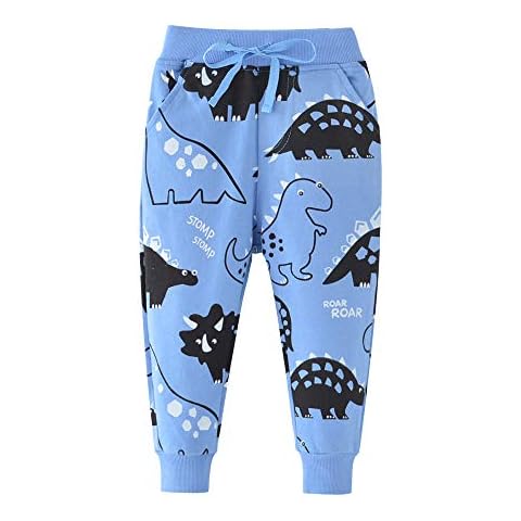 Little Hand Boys Trousers Cotton Dinosaur Kids Sports Tracksuit Drawstring Pants Jogger Pocket Casual Sweatpant Age 5-6 Years Cover