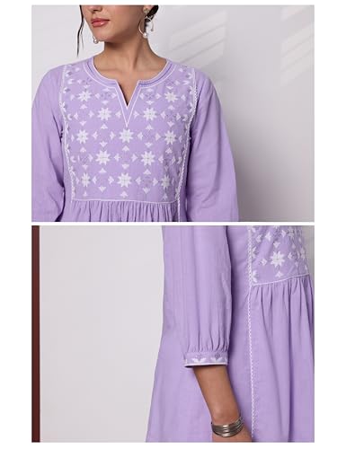 Image of Amazon Brand - Myx Women Pure Cotton Embroidered Short Kurti | Tunic | Short Kurta (Available in Plus Sizes)