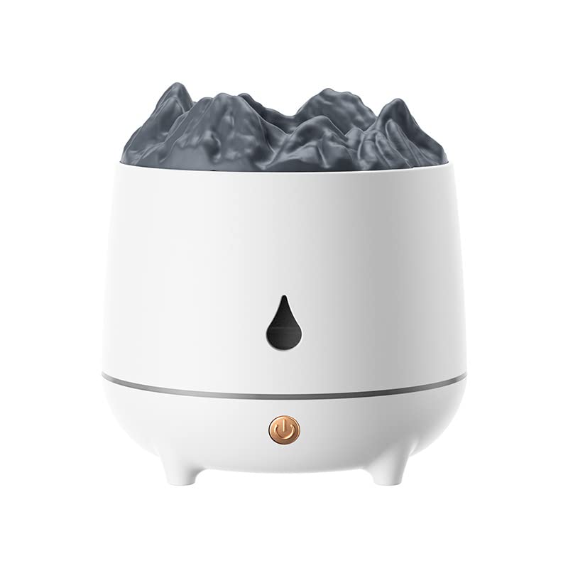 FLIPNEX Simulated Volcano Humidifier Bedroom Humidifier Baby Cold Fog Humidifier LED Light and Humidifier in One 360 ° Rotatable Dual Spray Outlet Nozzle with Bracket Quiet (White)