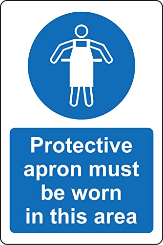 Protective apron must be worn in this area Safety sign - Self adhesive sticker (200mm x 150mm)