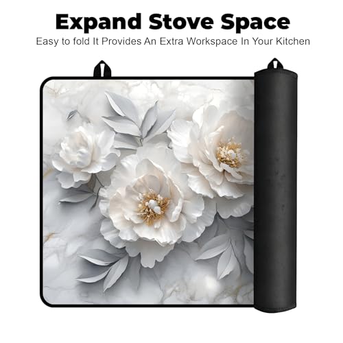 Image of Stove Top Cover for Glass Electric Stove (Peony, 30 inch x 21 inch) | Heat Resistant Cooktop Protector Mat with Non-Slip Rubber Backing, Scratch Protection and Counter Space Mat