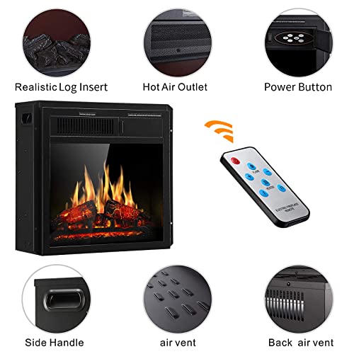 Image of R.W.FLAME Electric Fireplace Insert, Wall Fireplace Electric with Remote Control, Freestanding Realistic Log Recessed Electric Stove Heater, 7 Color Adjustable Flames, 2 Modes Heat (20''X18'')