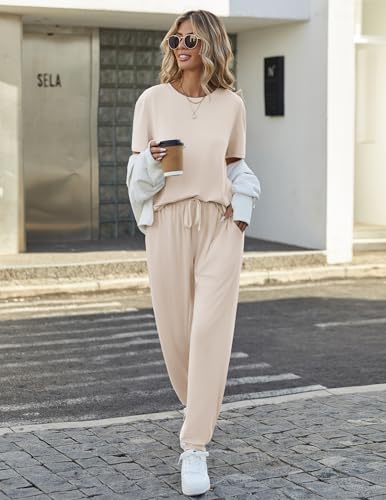 Image of Ekouaer Pajamas for Women Set 2 Pack Lounge Set Short Sleeve Pjs Joggers Long Pants Loungepwear with Pockets