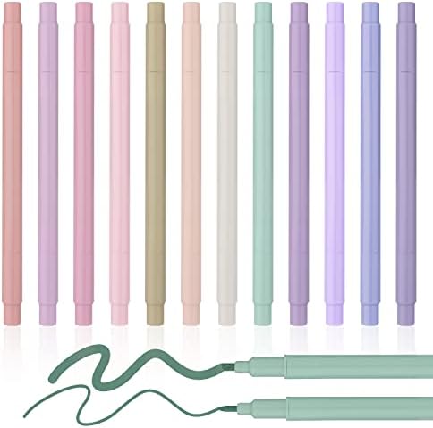 LUTER 12pcs Aesthetic Highlighters, Aesthetic Pens Pastel Markers No Bleed with Chisel Tip Pastel Highlighters Assorted Colors Aesthetic School Supplies for Home Office Journal (Round, Double-End)