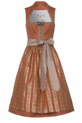Moser® Damen Midi Dirndl 70er apricot geblümt Taupe gestreift 003250,...