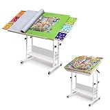 Tektalk 2000 Piece Foldable Jigsaw Puzzle Table with Angle & Height Adjustment, Jigsaw Board with 2 Felt Cover & 8 Sorting Drawers, Puzzle Easel with Legs, Enclosed with 4 Roller Wheels (Green)