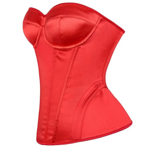 Image of Satin Corset Tops for Women Strapless Bustier Sweetheart Neckline Boned Bodice Bridal Lingerie Party Clubwear