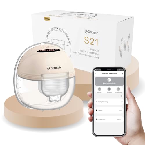 DrBash Wearable Breast Pump S21- Smart Display, Leak-Proof Design, Hands-Free Double Portable Electric with 3 Modes &12 Levels (Beige - APPS)