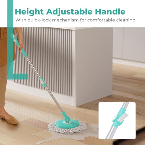 Image of Vivela Spin Mop | Extendable Stainless Steel Handle | 360 Rotating Microfiber Mop Head | Wet & Dry Floor Cleaning | Adjustable Height | Reusable Pad | Ideal for Tile, Marble