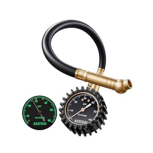 AstroAI Tire Pressure Gauge for Cars with Large 2" Dial, Solid Brass with Rubber Hose, Air Bleeder Valve, ANSI B40.1, 0-60PSI
