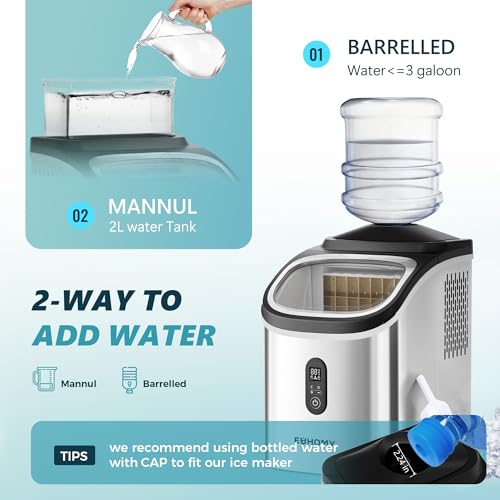 EUHOMY Ice Cube Maker Machine Countertop with External Water Tank, 2 Ways to Add Water, 34Lbs/Day, 16Pcs Ready in 7 Mins, Auto-Cleaning, with Ice Scoop & Basket, for Home/Kitchen/Office/Bar (Silver)