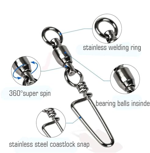 جافيست JAFFIUST 110 قطعة دوارة لصيد الاسماك، وصلة صيد للمياه المالحة، مشابك دوارة عالية القوة، محمل كروي للمياه العذبة من الستانلس ستيل (اللون: 6، المقاس: 110 قطعة)