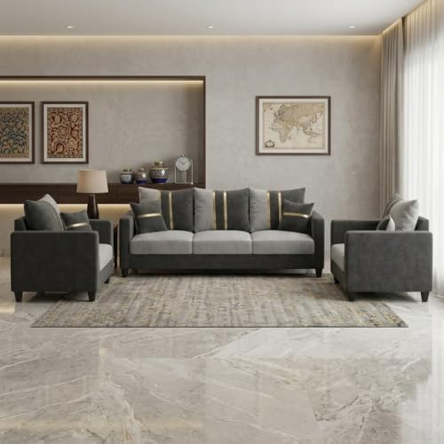 Image of Jester Plush Comfort Sofa Set | 3 Seater + 1 Seater + 1 Seater | Luxury Velvet Suede Fabric | Modern Living Room Sofa | Dark Gray - Light Gray