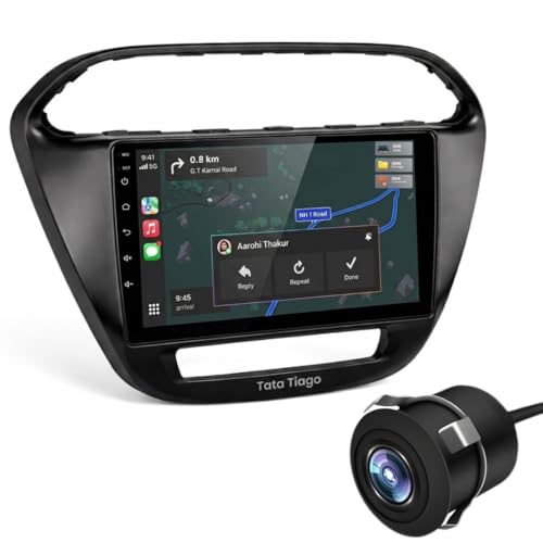 Image of Tata Tiago Original QLED 9 inch Zlink Car Android Stereo | OS 13 | 2GB+32GB | Display Support Car Play & Android Auto | incl. AHD Rear Camera & Frame with - 1 Year Warranty