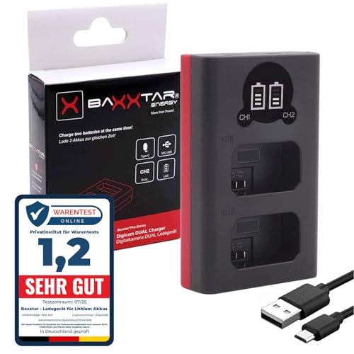 Baxxtar Dual LCD Ładowarka USB-C/Micro-USB do Nikon EN-EL25 EN-EL25a