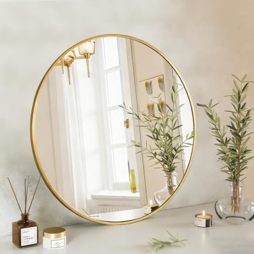 Image of NEWBULIG 24 Inch Round Bathroom Mirror, Wall Mount Vanity Mirror