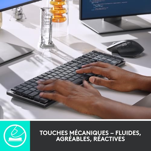 Logitech MX Mechanical Clavier sans Fil Rétroéclairé Performant, Boutons Tactiles Silencieux, Rétroéclairage, Bluetooth, USB-C, macOS, Windows, Linux, iOS, Android, Métal, Français AZERTY - Gris