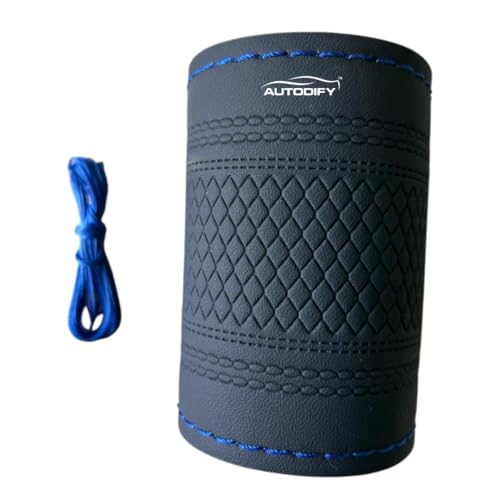 Image of Black with Blue Stitch Leather Steering Wheel Cover Universal Fit, Anti-Slip, Breathable, Comfortable Grip, Durable & Stylish for Cars Easy Install Long Lasting Protection