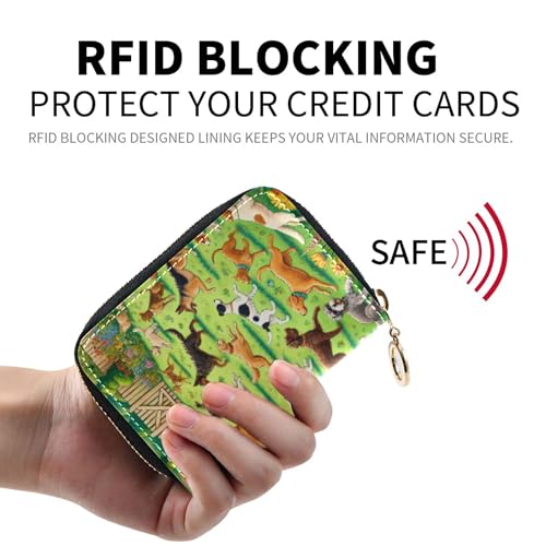RFID Blocking Credit Card Holder Women's Wallet Small Zip Around Travel Cash Wallet with Coin Pocket Playful Dogs Garden Park2