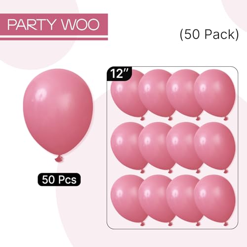Image of PartyWoo Mauve Dusty Balloons 50pcs Blush Pink Rose Latex Helium Balloons