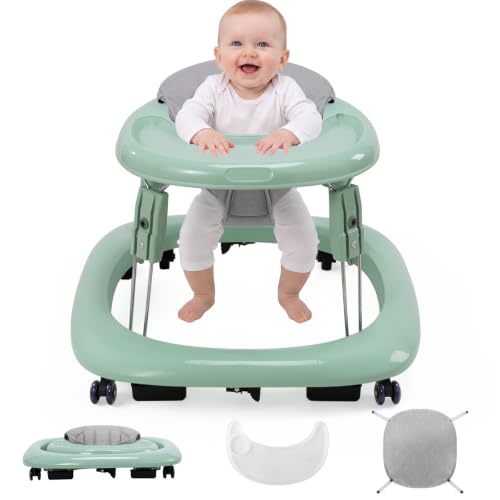 Baby Walker with Wheels, One-Touch Foldable Walker &amp; 7‑Level Height Adjust