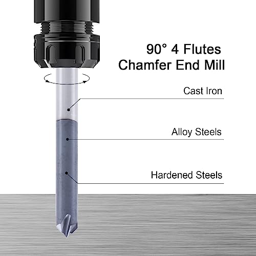 Image of ISB 90 Degree Chamfer End Mill, 1 /8'' Diameter Carbide Chamfering Mill, 4 Flute CNC V Bit for Carving V Groove and Chamfering
