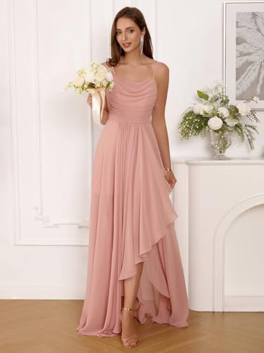 Dymaisei Chiffon Bridesmaid Dresses Spaghetti Straps Scoop Neck Prom Dresses Mermaid Formal Party Dress with Slit4