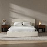 RECCI Cloud Upholstered Queen Bed Frame with Headboard, 5 Inch Foam Padded Platform, No Box Spring, Easy Assembly(Cream)