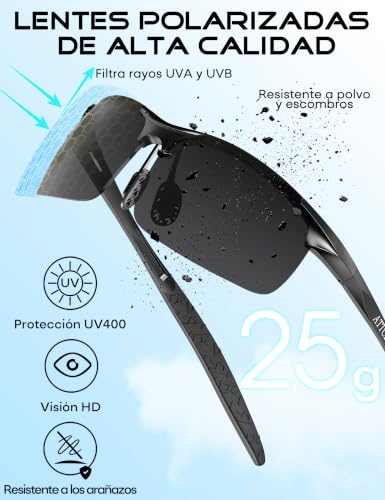 Miniatura 4 de Attcl Gafas De Sol Deportivas Polarizadas Para Hombre, Marco De Metal Al-Mg Súper Ligero Black-Blue