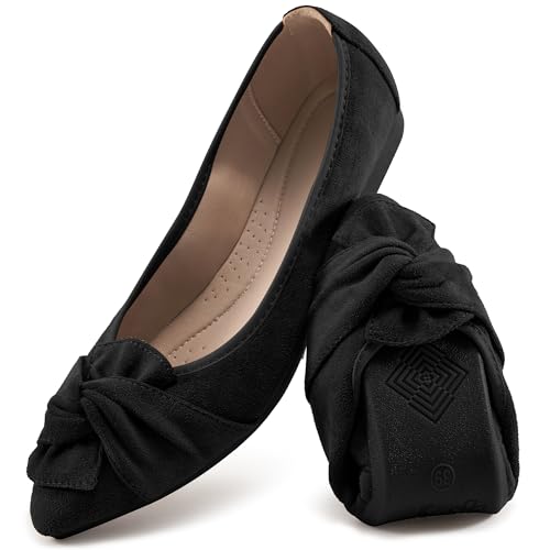 Aomigoct Ballet Flats for Women Dressy: Pointed Toe Comfortable Wedding Womens Flats - Casual Work Walking Shoes Black