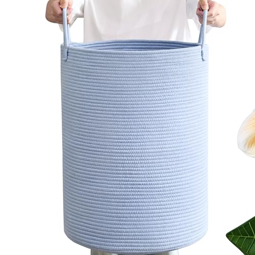 Image of 80L Large Blue Hamper Tall Woven Laundry Basket