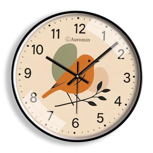 Image of Auromin Clock for Living Room Stylish - Designer Wall Clock | Modern Aesthetic Clock | Silent Non-Ticking Analog Wall Watch for Bedroom, Hall & Office (Beige-Bird, 30 cm)