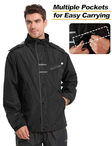 Image of KUTOOK Men's Rain Jacket Waterproof Hooded Lightweight Breathable Raincoat for Outdoor Cycling Hiking Running M-3XL