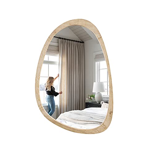 Yumyolk Espejo de Pared Irregular, Espejos de Pared Madera, Espejos Decorativos de Pared, Espejo Asimétrico 76 * 50cm para Salón, Recibidor, Vestidor, Dormitorio y Baño