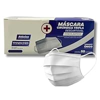 Máscara Descartável Tripla com Elástico – Branca | Pacote com 50 Unidades | Uso Profissional e Diário | 3 Camadas TNT com Clipe Nasal | Proteção e Conforto Respiratório