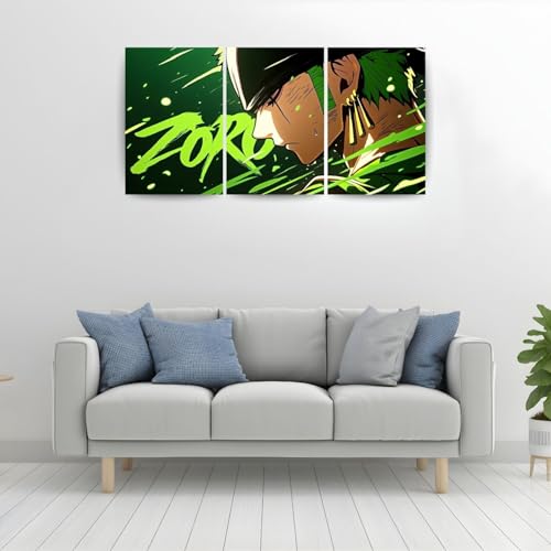 Image of One Piece Anime Manga Poster, One Piece Character Design Wall Poster 3 Panal - A4 Size, 300 GSM, Wall Decor Posters Wall Art For Bedroom, Living room, Office, Dining Room,No Frame (Zoro-4)