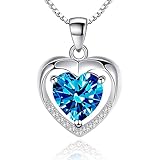 DARBUT New Love shaped Pendant, Simple and Elegant Love Necklace Necklace, Eternal Heart Pendant (Blue gem)