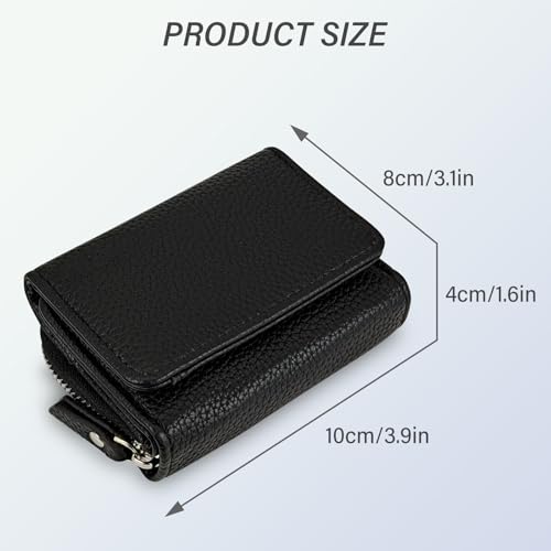 Small Wallet for Woman, Ladies Fashion Trifold Leather Wallet, Multi Card Holder Wallet with Zipper Coin Pocket (Black)2