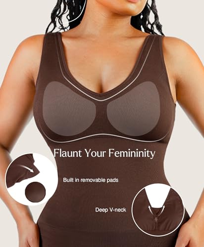 Image of Popilush Tummy Control Dress for Women Shapewear Bodycon Midi Dresses Sleeveless V Neck Summer Party Sundresses
