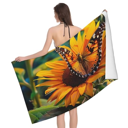 DCEHGEW Sunflower Butterfly Printed Microfiber Bath Towels 52x32 Inch, Highly Absorbant Beach Towel Bath Sheets for Bathroom Travel Hotel Spa