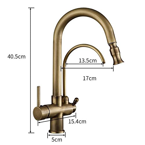 Robinet de cuisine 3 voies mitigeur laiton antique douchette design