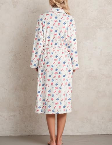 TIKITIDES Robes for Women Cute Robes Spring Summer Robe Fleece Bathrobes Women Robe Soft Plush Fruit Floral Print Lightweight Fuzzy Lounge Bathrobe